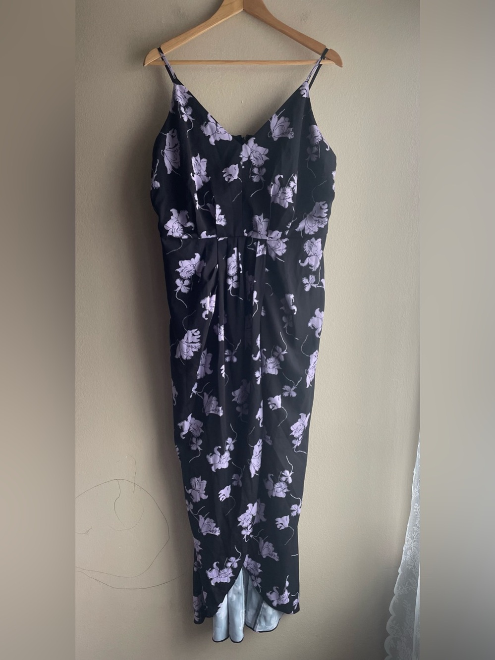 New Chelsea28 Womens XL Black Purple Floral Chiffon Wide-Leg Jumpsuit V-Neck
